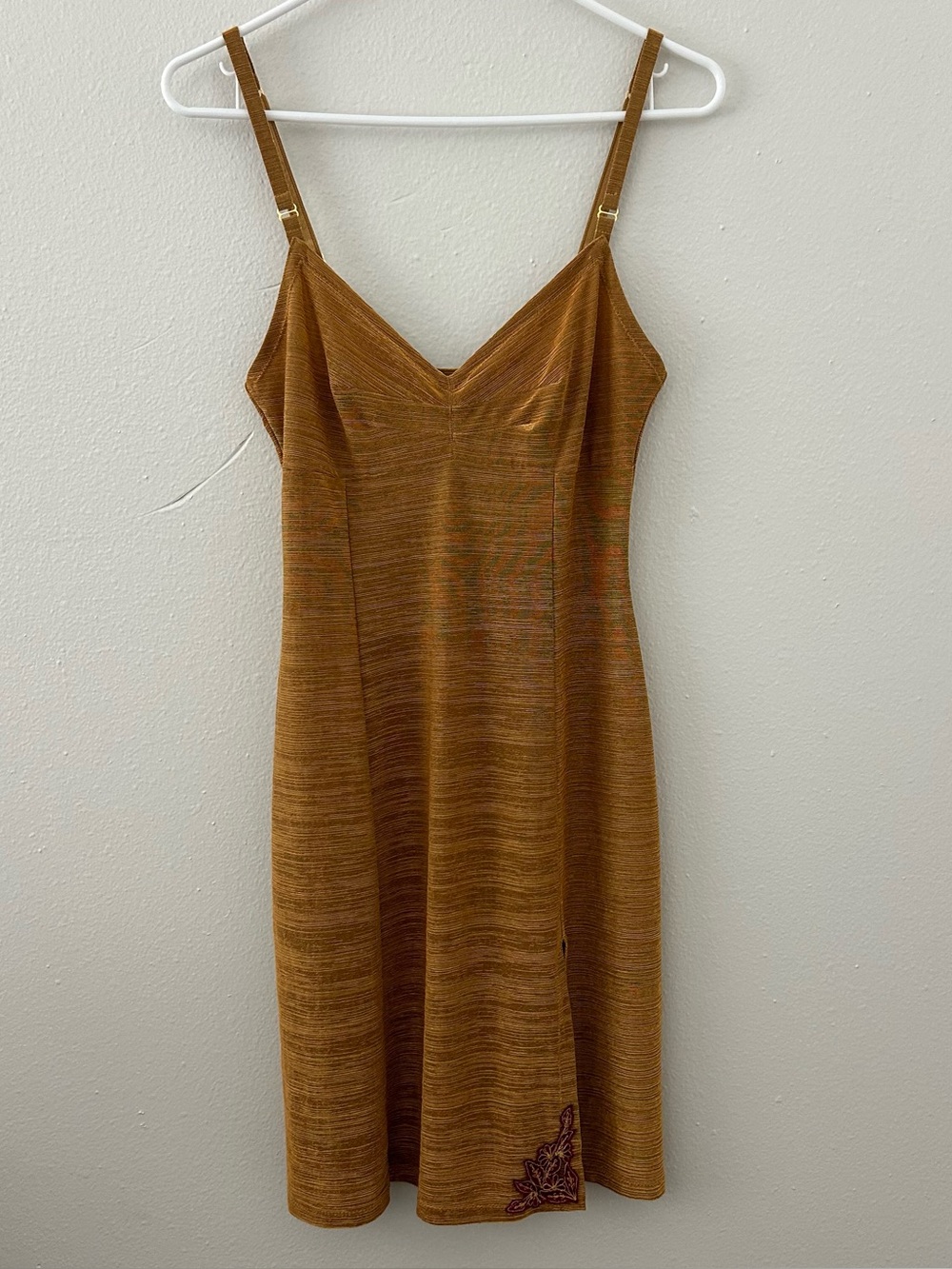 Vintage Barbara Paris Gold Slip Dress Size 2 Red Floral Appliqué Made in France